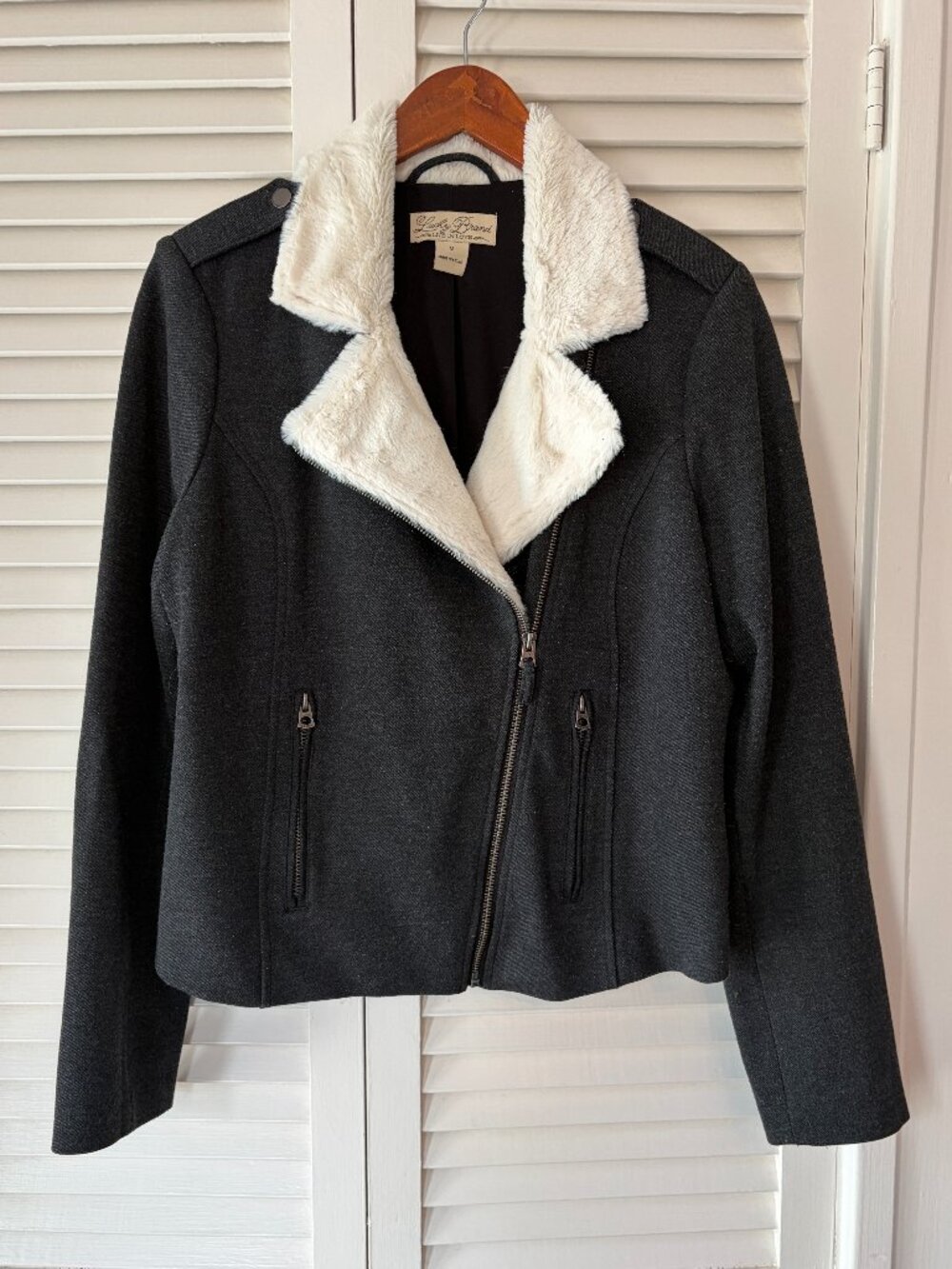 Lucky Brand women's moto jacket medium grey soft zippers